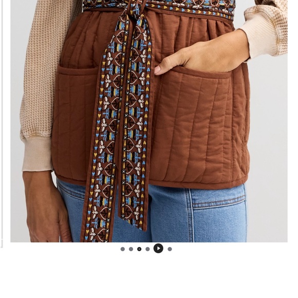 Women's Brown Quilted Vest with Embroidered Belt - Picture 5 of 7